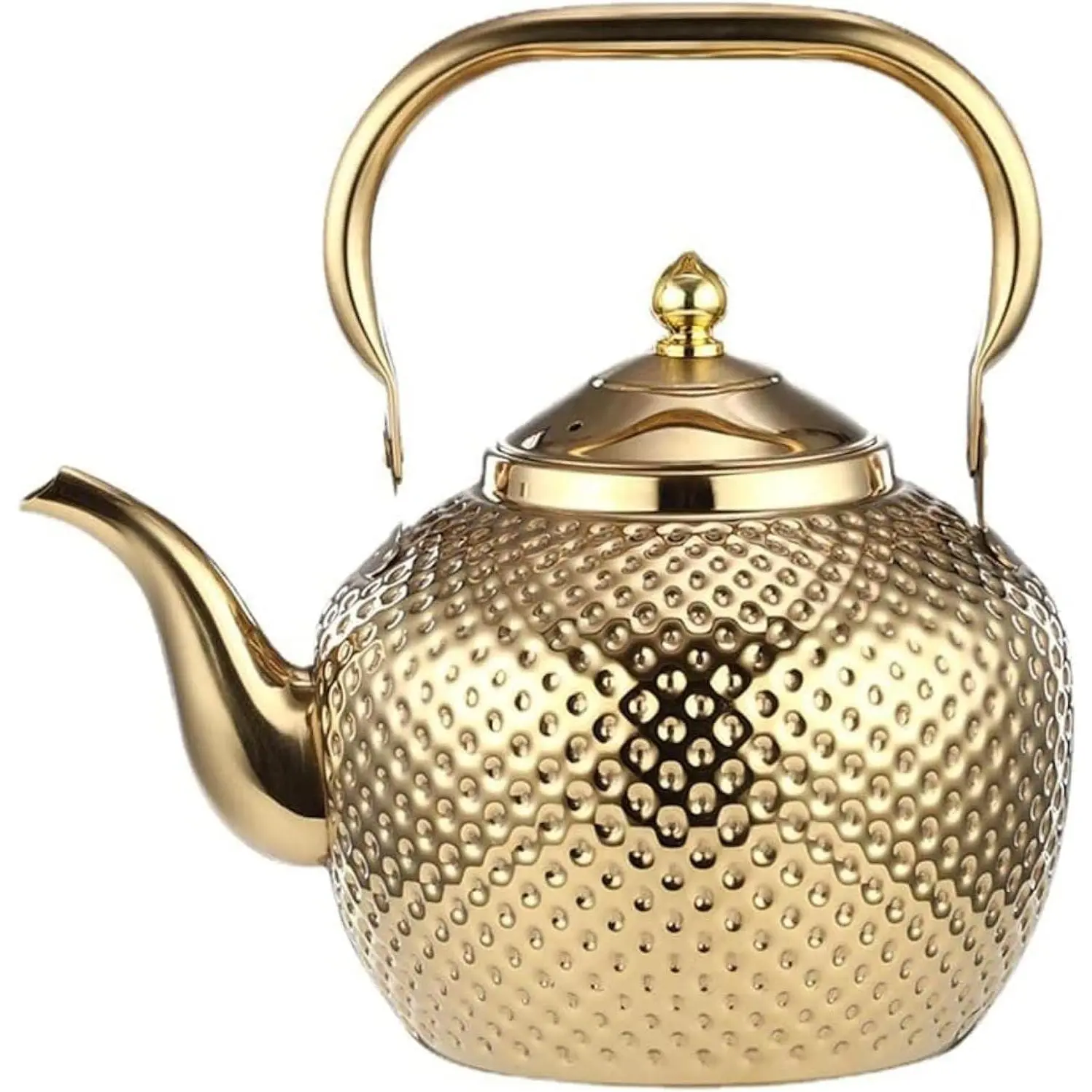 Multi-Size Hammered Finish Stainless Steel Teapot - 1500ml/2000ml Silver/Gold, Laser Welded, Large Caliber, with Infuser, Filter, Lid, Lifting Handle, Hand Washable Kitchen Multi-Functional Tea Maker & Kettle for All Stoves, Ideal for Tea Making