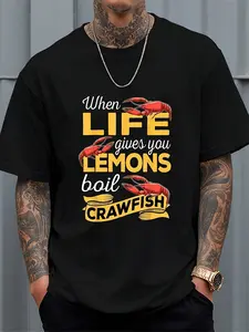 When Life Gives You Lemon Boil Crawfish Crayfish Craydids T-Shirt Women's Men's Graphic Tee Black Crew Neck T-Shirt Short Sleeve Summer Tee Tops Same Style for Men and Women 2026 Summer Short-sleeved Printed T-shirt 180G