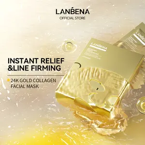 LANBENA 24K GOLD Collagen Facial Mask -Firming,Anti Aging, Hydrating, Toning - Helps Reduce Wrinkles & Fine Lines - With Hyaluronic Acid & Retinol  - 5 Pack Skincare Comfort