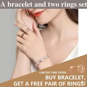 [Buy 1 Get 3] Bracelet + 2 FREE 99.99% Pure Copper Rings, Magnetic Bracelet for Women, Ultra Strength 3800 Gauss, copperbracelet Sparkling CZ Adjustable Bangle Jewelry Gift Set - Pulseras de Cobre de Mujer, Bienestar