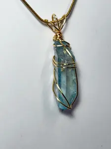 Aqua Aura Natural Custom Wire Wrapped Pendant