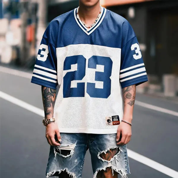 Men’s short-sleeve T-shirt with mesh letter print, loose casual fit, summer menswear collection Streetwear Stylish