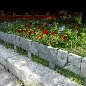 Outdoor garden fence, set of 20 stone-look plastic fence panels for landscaping, ground-insertion lawn border design | Multifunctional design suitable for outdoor decoration, separating lawn garden areas, vegetable gardens, courtyards, and landscape garde
