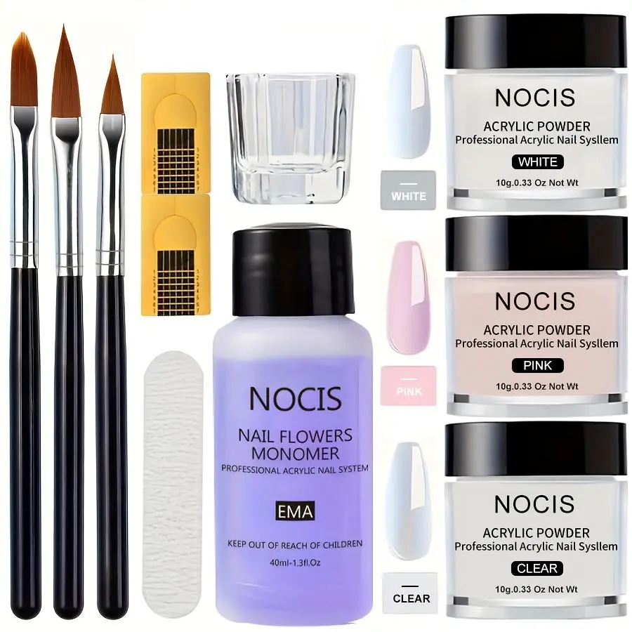 Acrylic Nail Kit - Long-lasting Acrylic Powder and Professional Acrylic Liquid set for Acrylic Nails Extension for Beginner DIY at Home  Brush French