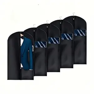 5 Pack Garment Bags for Hanging Clothes, Foldable Clothes Covers with Clear Window, Breathable Dustproof Storage Bags for Suits, Dresses, Jackets and Coats, Closet Organizer for Home and Travel