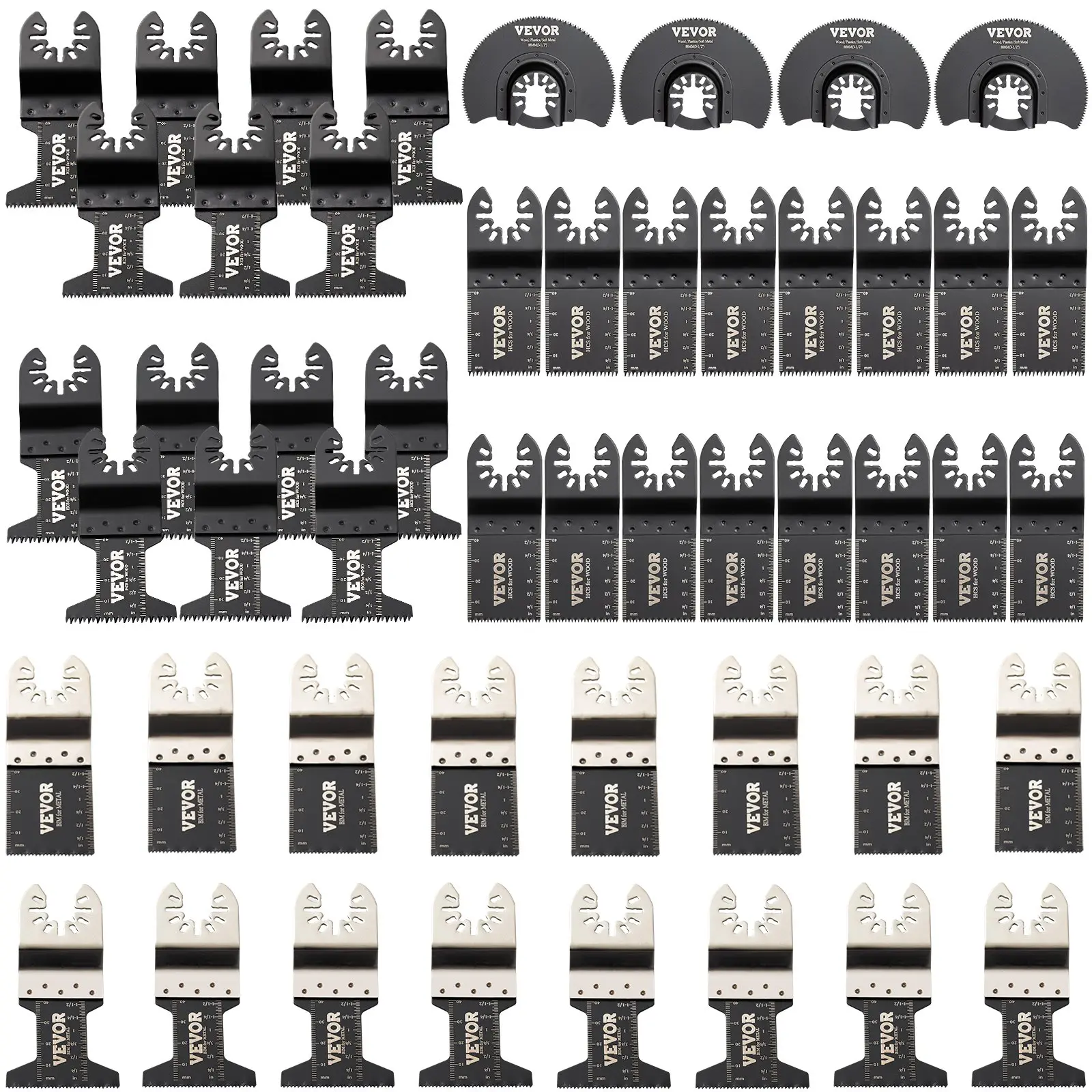 【DealsForYouDays】 VEVOR 50 PCS Oscillating Saw Blades, Quick Release Multitool Blades Kit, HCS Tool Blades for Wood Plastic Metal Nails Bolts, Compatible with Dewalt Dremel Fein Worx Bosch Makita Milwaukee