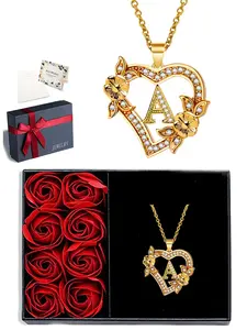 Heart Initial Necklace with Rose Jewelry Box, Personalized Initials, Perfect Gift for Women, Girls, Mother's Day, Anniversary, Valentine's Day, Christmas, Birthday