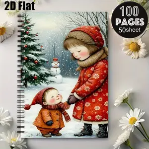 1 Christmas Winter Snowflake Spiral Coil Notebook, 5.7x8.26 Inch, Durable Binding, Xmas Kids Activity Journal, Holiday Family Memory Book, New Year Gift for Children and Christmas Enthusiasts [2D] Flat