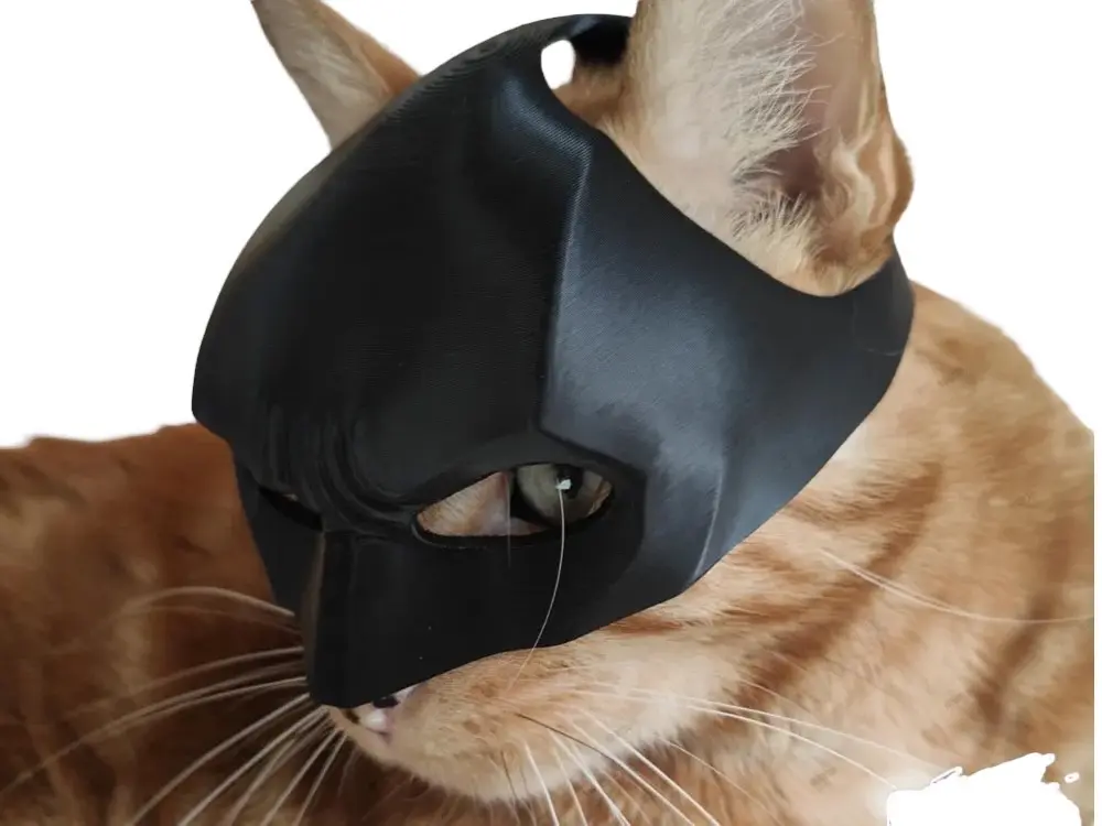 Realistic Cat Mask | Full Head Cover | 3D Printed Costume Accessory | Cosplay & Halloween Lightweight Black