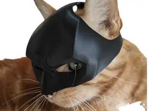 Realistic Cat Mask | Full Head Cover | 3D Printed Costume Accessory | Cosplay & Halloween Lightweight Black