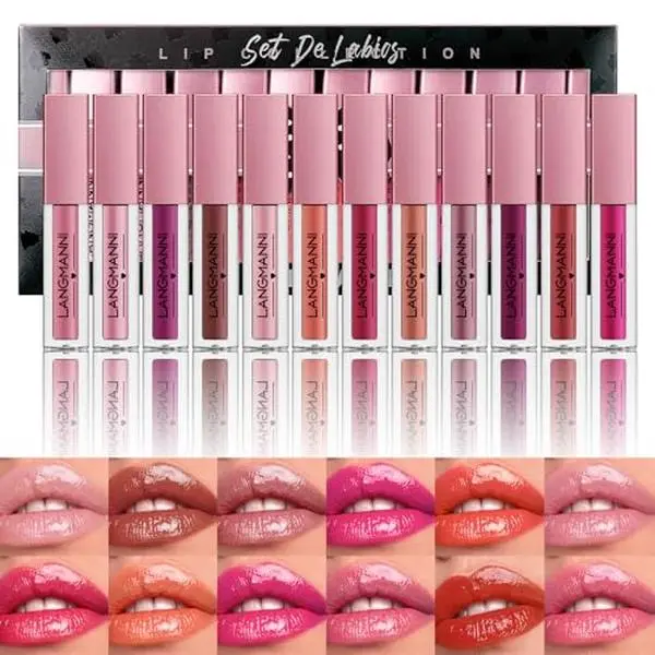 LANGMANNI 12Pcs Lip gloss Collection Makeup Set, Shiny Smooth Soft Lip Glosses Lip Stain With Rich Varied Colors For Girls And Women Makeup (Glossy-A)