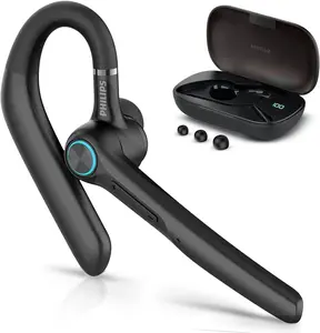 PHILIPS Wireless Bluetooth Headset – Crystal-Clear Calls with Noise-Canceling Mic, Fast Charging Case with LED Battery Display, Comfortable All-Day Fit