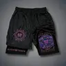 Sleep Token Rock Band Shorts, Geometric Print, Double Layer Sporty Fitness Five-Quarter Pants, Training Workout Shorts, Drawstring Athletic Shorts, Track Shorts, Sports Short