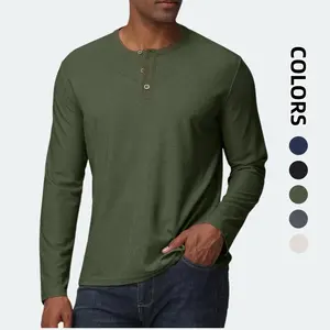 Men's Henley Shirts Long Sleeve Waffle Casual Pullover T-Shirts Basic Textured Button Lightweight Shirts Top
