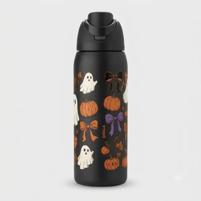 Owala 32oz Stainless Steel Insulated Vacuum Tumbler - Straw Lid, Halloween Pumpkin Ghost Bow Design, Reusable Kitchenware Drinkware for Sports, Travel