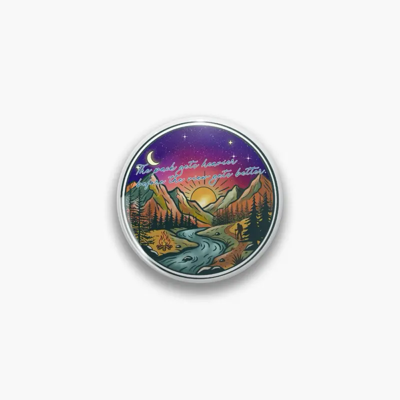 Threshold Hiker Night-to-Sunrise Mountain Button Pin, Scrapbook Materials for DIY Scrapbooking, Clean Cut Collectibles