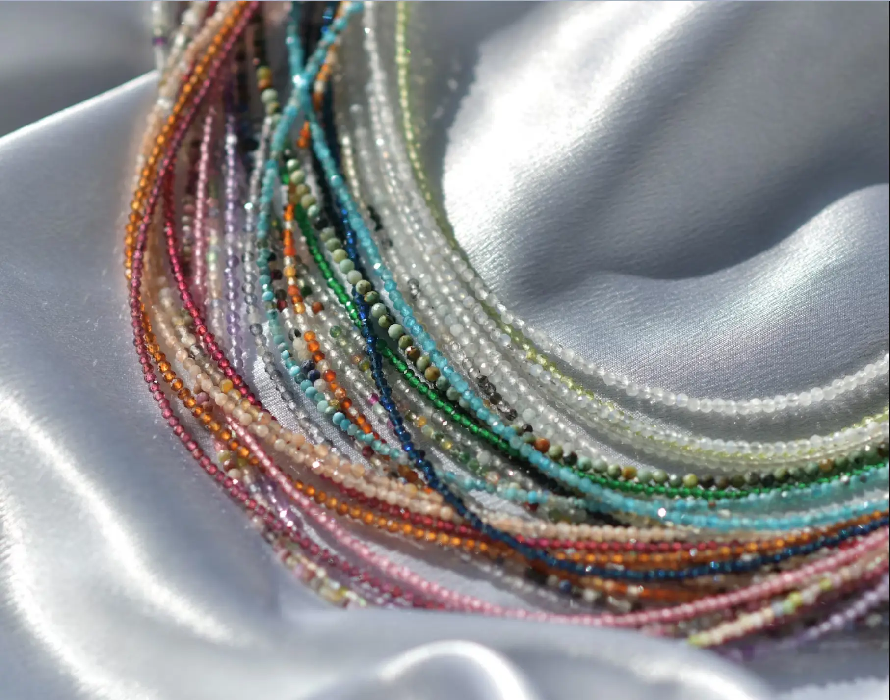 Tiny Faceted Gemstone Beaded Necklace, Dainty Faceted Gemstone Beaded Necklace, Waterproof Crystal Beaded Choker, Gold-Filled, Stainless Steel