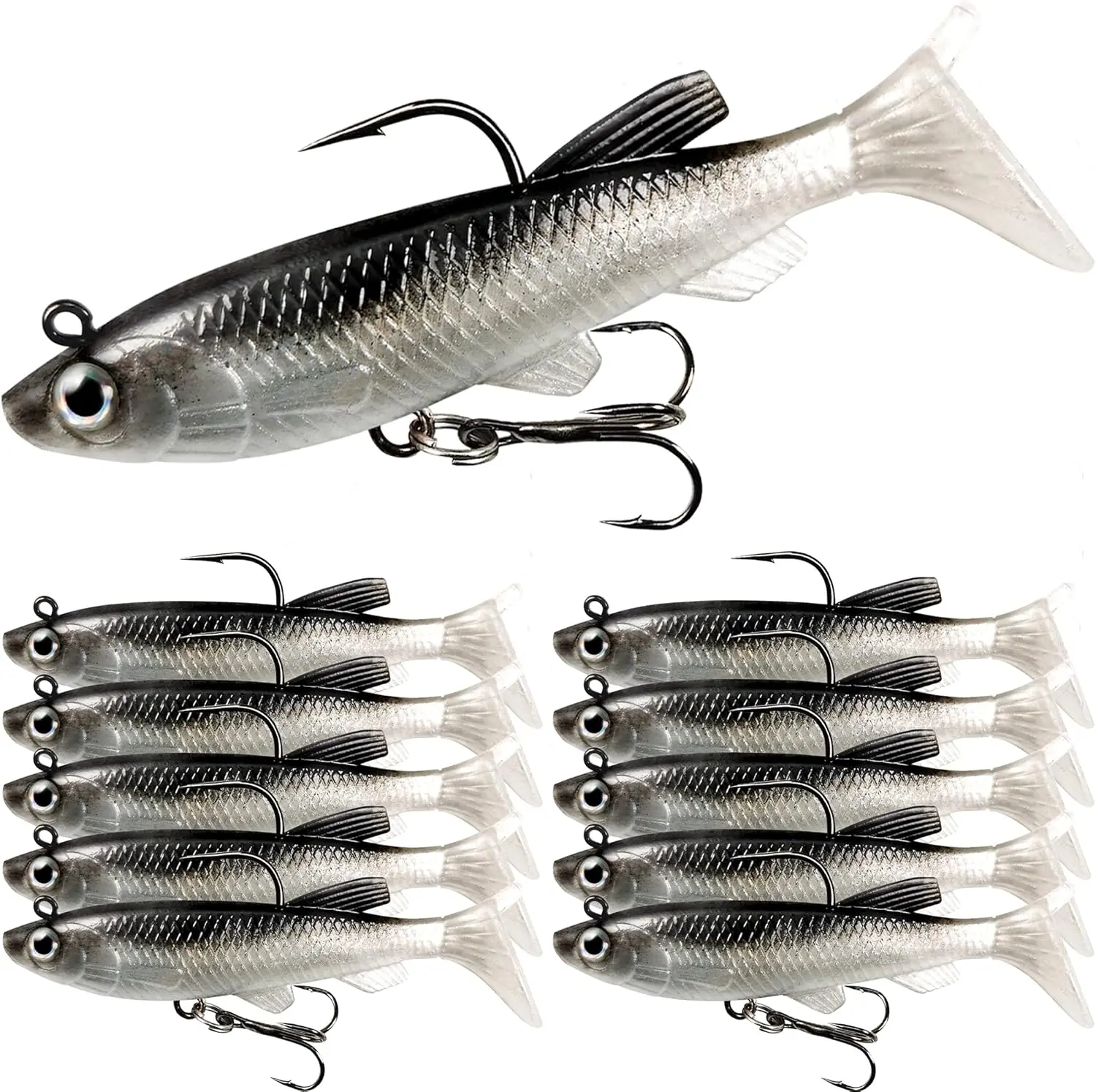 10Pcs Soft Fishing Lures jig Heads, Saltwater Freshwater Minnow Fishing Bait T Tail with jig Head, Fishing Lure Swim Shad Baits for Bass Fishing - Home Improvement.