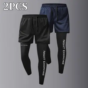 Men's Two-in-One Quick-Dry Sports Pants, 100% Polyester Fiber Breathable and Comfortable, Shorts and Trousers Combination Men's Jogging Pants - Suitable for Outdoor Running Exercise.Mountaineering Hiking Cycling Climbing Letter Print Pattern Drawstring Cl