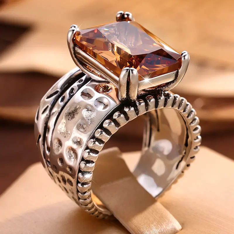 Statement Rings for Women, Vintage Geometric Copper Metal Jewelry with Champagne Cut, Elegant Boho Chic Accessory for Party Wear, Antique Vibe, Geometric Rings, Unique Rings