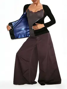 Women's Sauna Suit Shirt, Long Sleeve Sauna Waist Trainer Jacket, Body Shaper with Waist Control, Blue and, Casual Style, Sweat Sauna Suit