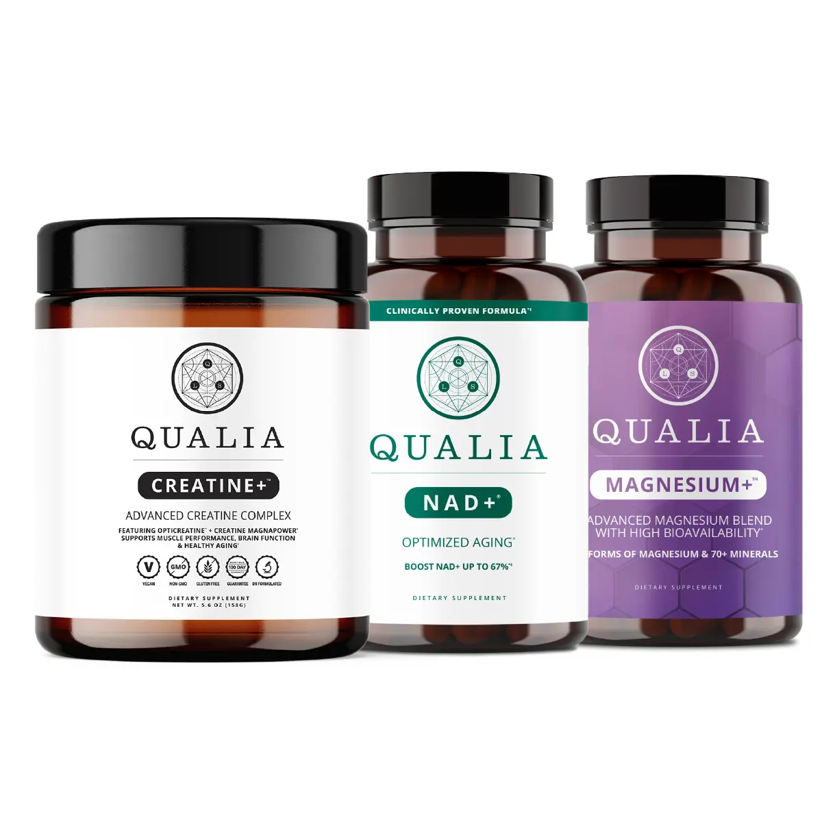 Qualia Complete Wellness Bundle | 1-Month Supply | Creatine+, Magnesium+ & NAD+ | Muscle Performance, Brain Function, Energy & Optimized Aging