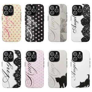 Y2K Coquette "Angel" Script Phone Case Pink Polka Dot Aesthetic Protective Cover for iPhone 17Promax 16 15 14 13 12 11 and for Samsung S23-S26 Gift for Her Him