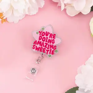 Star Shape Nurse Badge Reel, Retractable ID Card Holder Clip for Nurses and Social Workers, Your Doing Amazing Sweetie Badge Reel