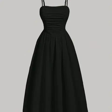 Women's Solid Color Basic Woven Cami Dress, Elegant Sleeveless Spaghetti Strap Fitted Dress for Party Dating Wear, Ladies Summer Clothes, Elegant Dresses, Spaghetti Straps Dress, Womenswear
