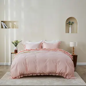 Simple&Opulence 100% Organic Cotton Duvet Cover Ruffle Cute Lace Vintage Boho Shabby Chic Farmhouse Bedding Set