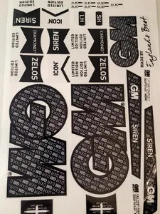 Cricket Bat Sticker for Gunn & Moore GM Zelos Icon - Diamond Siren - Limited Edition, 3D Embossed Full Set - Black