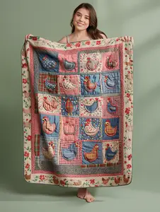 Cute Chicken Pattern Fleece Blanket, Fluffy Velveteen Flannel Super Soft and Comfortable Throw