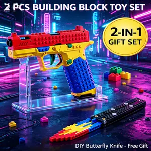 2-in-1 Building Block Set for Kids Age 6+ – Pre-Assembled Pistol (Soft Dart Launcher) + DIY Foldable Grabber You Build – Fixed Set, No Mystery – Birthday Gift for Boys & Girls