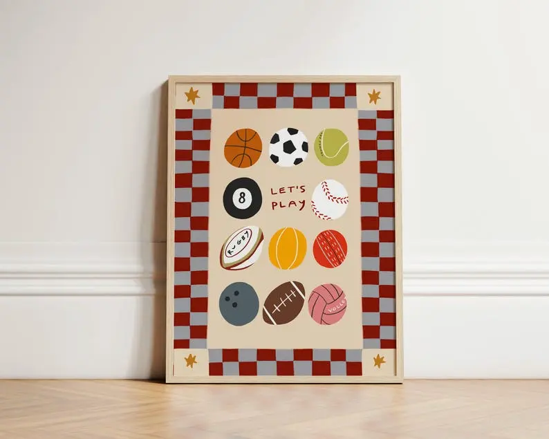 Let's Play   Football Wall Art, Boy's Bedroom Print, Toddler Room