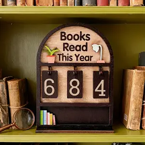 Wooden Annual Reading Count Display Set, Track Up to 999 Books, DIY Text with Base, Office Book Decor, Modern Design, Gift for Readers