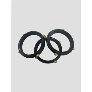 SET OF 3 BLACK WOOD BANGLE W MULTI STONE