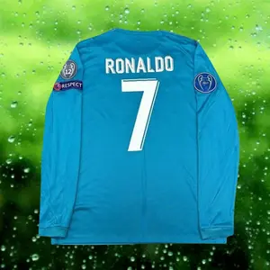 2017 2018 Away Retro Blue No.7 Ronaldo Long Sleeved Soccer Jersey