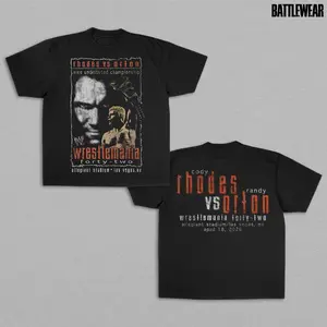 WrestleMania 2026 T-Shirt, Cody Rhodes vs Randy Orton Match Card Graphic Tee, Double Sided Heavy Cotton Wrestling Shirt, Las Vegas Event Streetwear