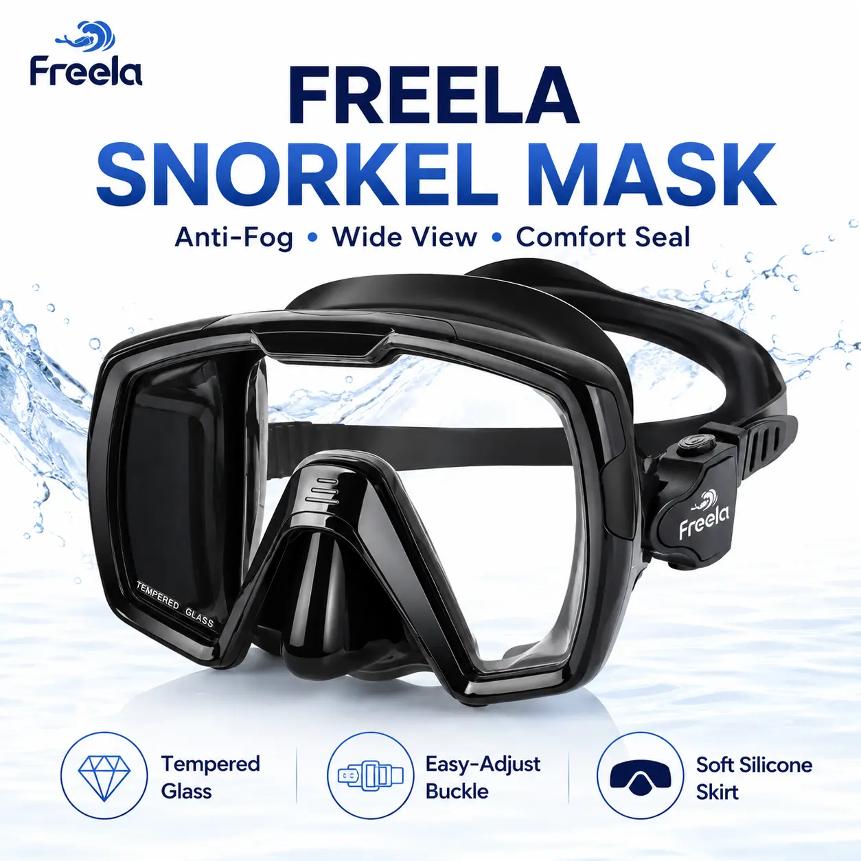 Freela Adult Swim Goggles Mask for Adult with Nose Cover, Tempered Glass Anti Fog Waterproof 180° Clear Wide View men women