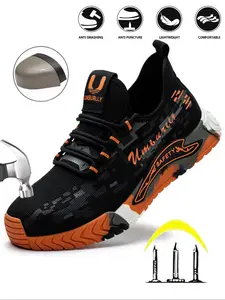 Men's Fashionable Camo Print Lace Up Low Top Safety Shoes, Casual Comfortable Breathable Non-slip Work Shoes, Outdoor Industrial Safety Shoes, Closed, Safety Toe