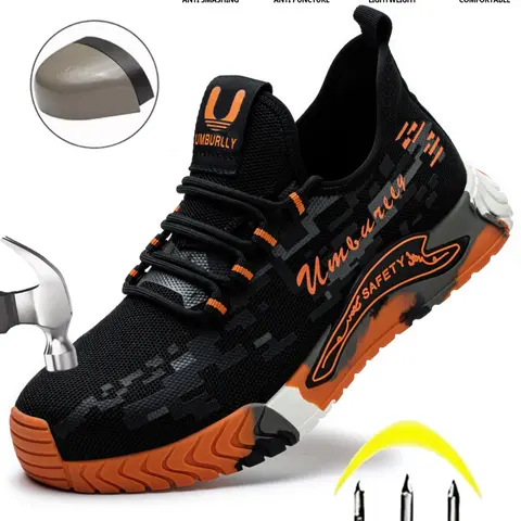Men's Fashionable Camo Print Lace Up Low Top Closed-Toe Safety Shoes, Casual Comfortable Breathable Non-Slip Roofing Work Shoes, Outdoor Industrial Safety Shoes, Nonslip Work Shoes, Construction Work Shoes, Footwear