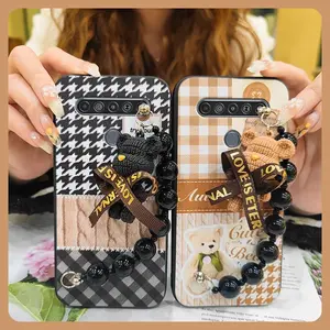 Waterproof Anti-knock Phone Case For LG Stylo6 cute Back Cover Skin-friendly feel Bear bracelet protective case Dirt-resistant Black pearl pendant Simplicity Cartoon soft case