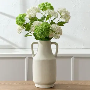 SIDUCAL Ceramic Rustic Flower Vase with Handles| 12 inch Tall Vase for Farmhouse Home Wedding Table Centerpieces, Large Decorative Terracotta Vases for Home Decor, Living Room,Shelf, Kiln-Fired White