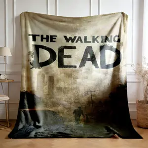 The Walking Dead TV Show/Movie Zombie Apocalypse Blanket - Rick Grimes, Daryl, Michonne & Carl Print - Soft French Style Flannel Bedspread for - Cozy Throw, Perfect Fan Gift for Home, Travel, Bar Decor