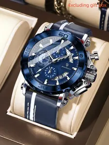 POEDAGAR Leisure Luxury Men's Watch Waterproof Night Light Date Chronograph Leather Men's Clock Quartz Business Fashion Men's Watch Modern Waterproof Watch Luminous Fashionable Watch