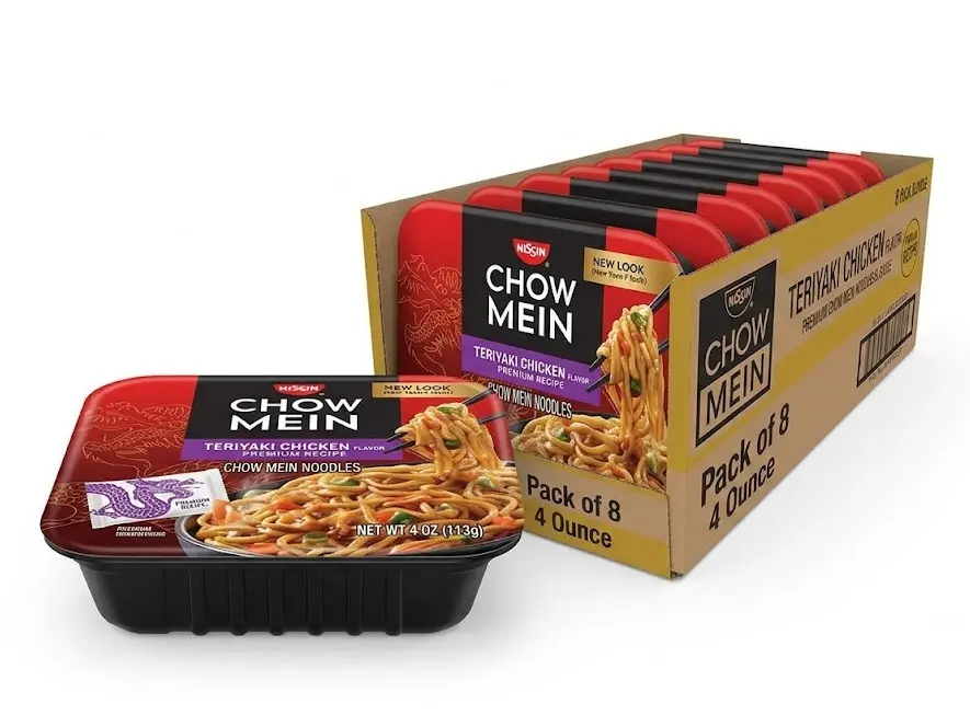 Nissin Teriyaki Chicken Chow Mein Instant Noodles, 4 oz (Pack of 8) - 10g Protein