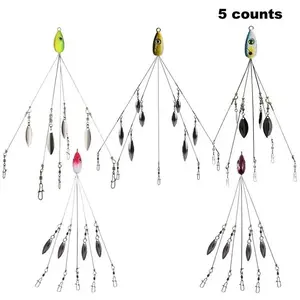 5 Arms Alabama Rig with Willow Leaf Blades, Umbrella Swimbaits Fishing Lure Set, Freshwater Saltwater Fishing Tackle for Trout Salmon Walleye Perch