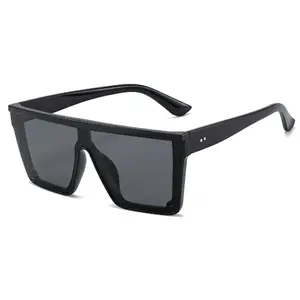 Fashion Sunglasses for Women Men Fashion Square Flat Top Big Black Frame UV Protection Shades