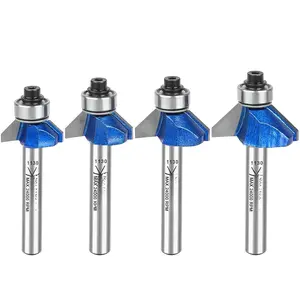 Plus 45 Deg Round Over Router Bit Set, 1/4 Inch Shank, Radius in 1/8", 5/32", 3/16", 1/4". with   C3 Carbide.  for Round Edges, Ideal for Table, Drawer or Cabinet Edges
