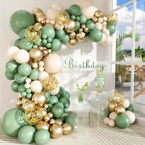 112pcs Green Sand White Golden Balloon Arch Kit with Golden Confetti Balloon for Adult Wedding Engagement Anniversary Bridal Shower Baby Shower Birthday Party Decorations